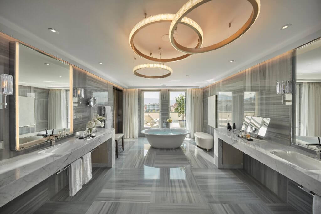 LTI Announces World's Best Hotel Brands 2021 6 MO Geneva Suite master bathroom LTI Announces World's Best Hotel Brands 2021 - EAT LOVE SAVOR International Luxury Lifestyle Magazine